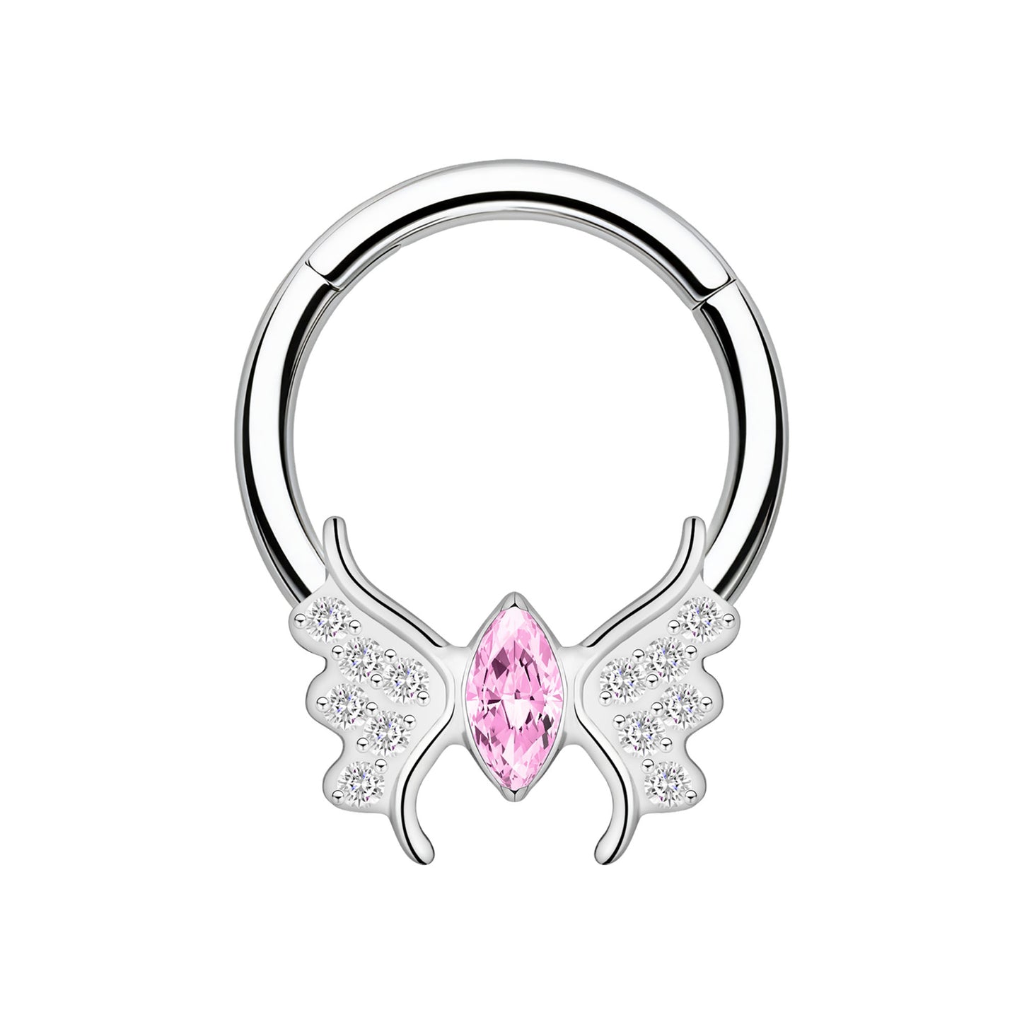 Titanium Clicker Ring with Butterfly and Pink CZ