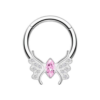 Titanium Clicker Ring with Butterfly and Pink CZ