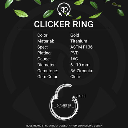 Titanium Clicker Ring in Classic Style with Clear CZ