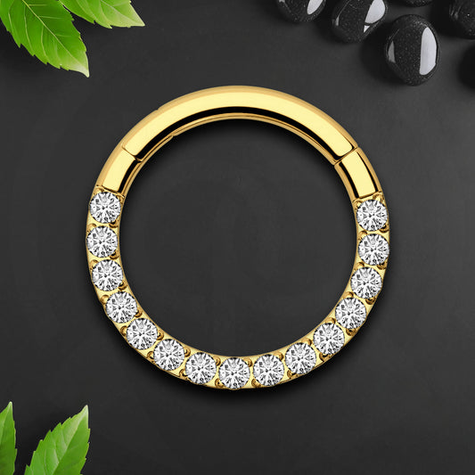 Titanium Clicker Ring in Classic Style with Clear CZ