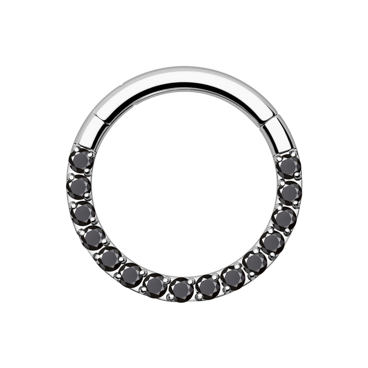Titanium Clicker Ring in Classic Style with Black CZ