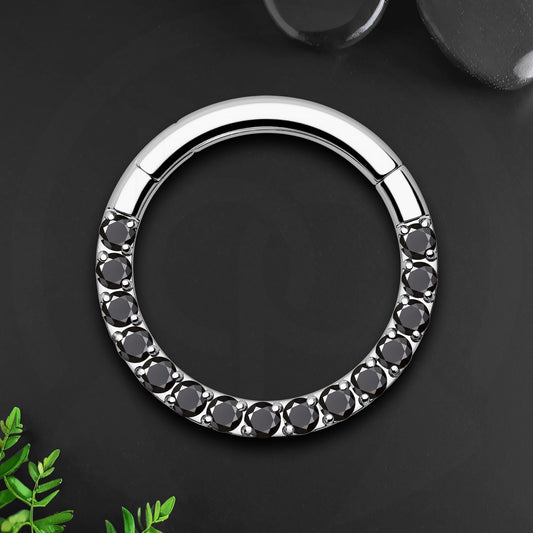Titanium Clicker Ring in Classic Style with Black CZ