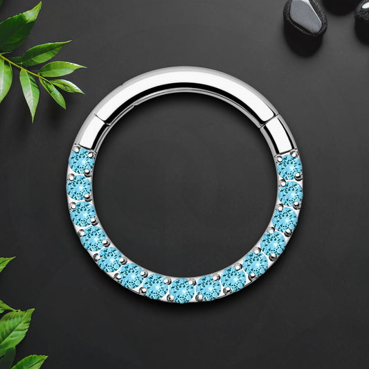 Titanium Clicker Ring in Classic Style with Aqua CZ