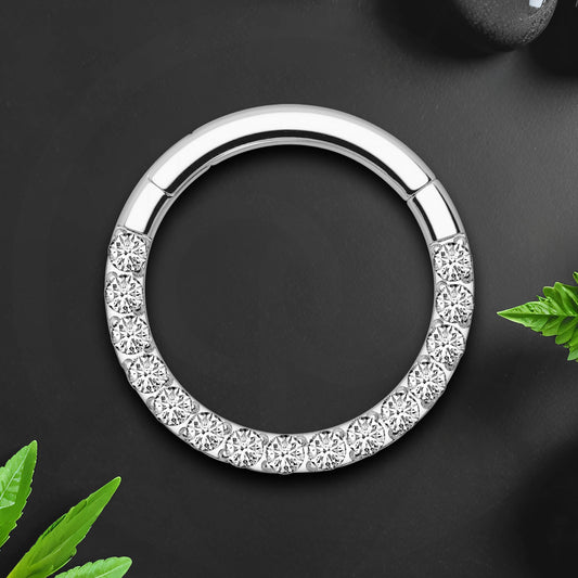 Titanium Clicker Ring in Classic Style with Clear CZ
