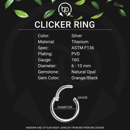 Titanium Clicker Ring in Classic Style with Orange Opal