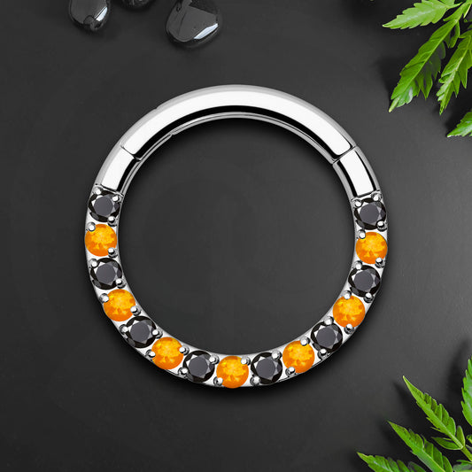 Titanium Clicker Ring in Classic Style with Orange Opal