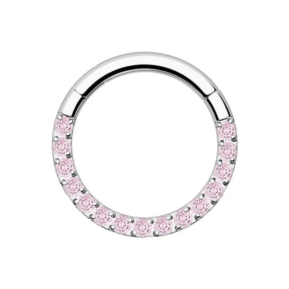 Titanium Clicker Ring in Classic Style with Pink CZ