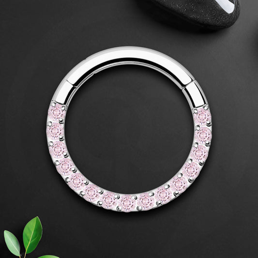 Titanium Clicker Ring in Classic Style with Pink CZ