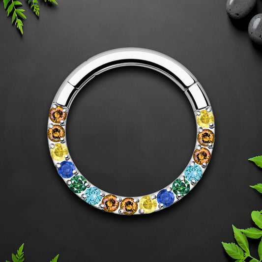 Titanium Clicker Ring in Classic Style with Rainbow CZ