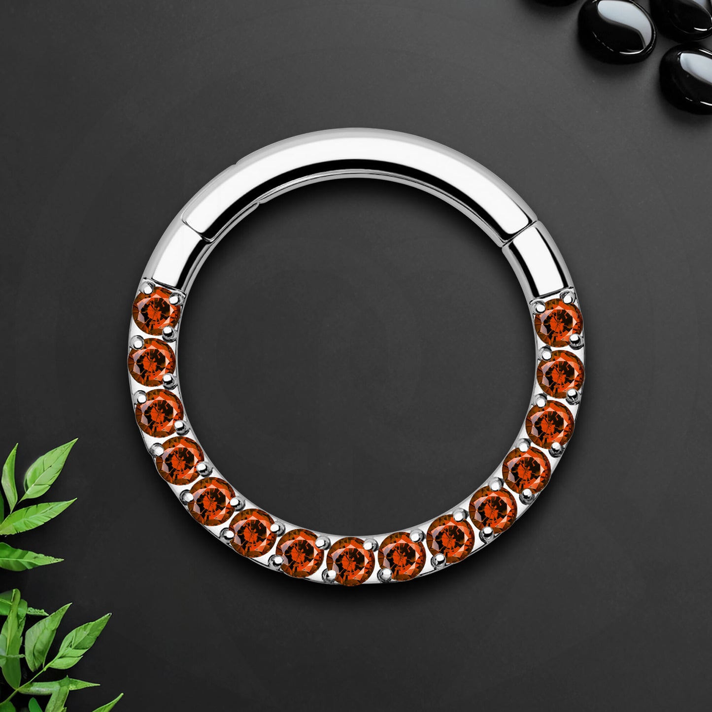 Titanium Clicker Ring in Classic Style with Red CZ