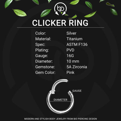 Titanium Clicker Ring with Bee Figure and Pink Zirconia