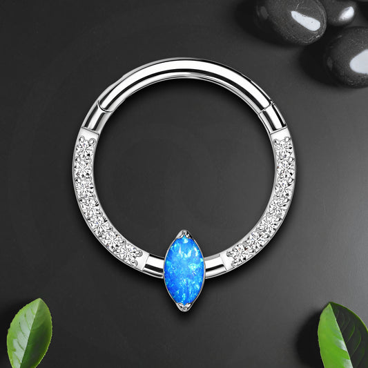 Titanium Clicker Ring with Marquise Blue Opal