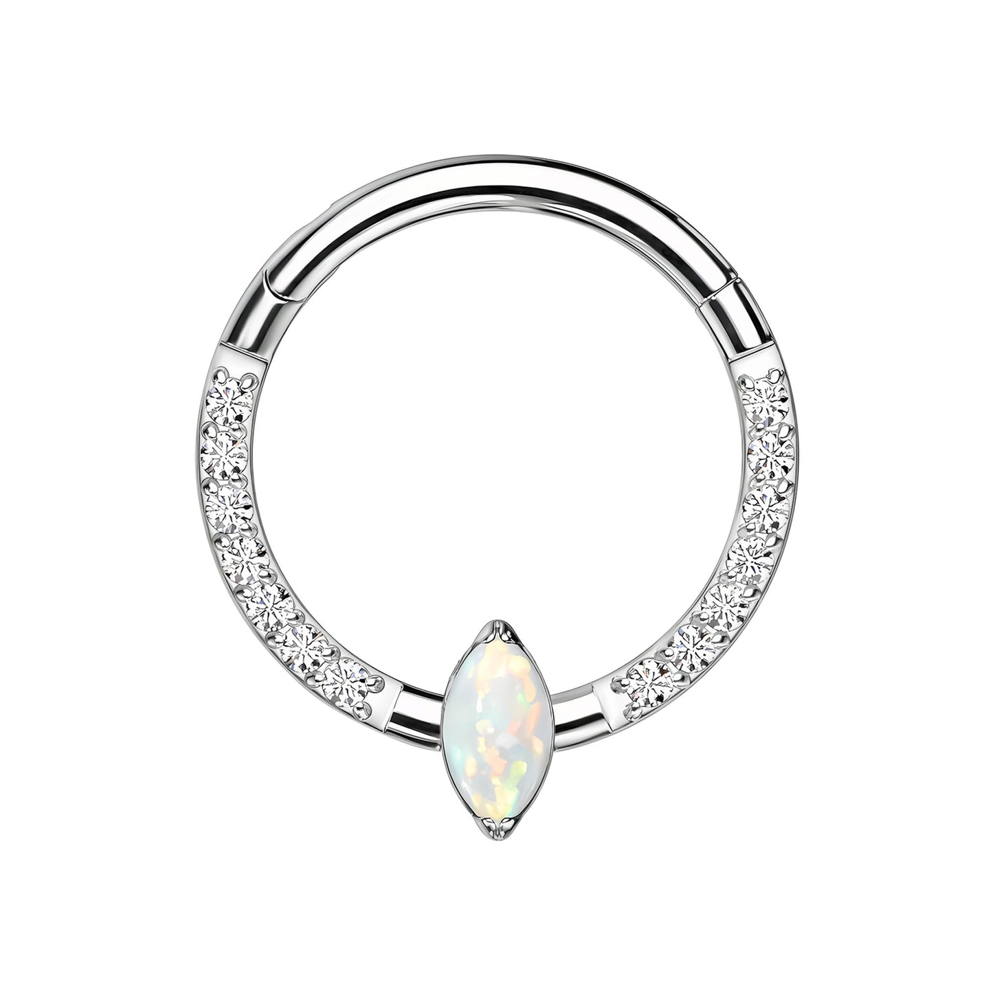 Titanium Clicker Ring with Marquise White Opal