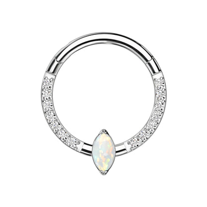 Titanium Clicker Ring with Marquise White Opal