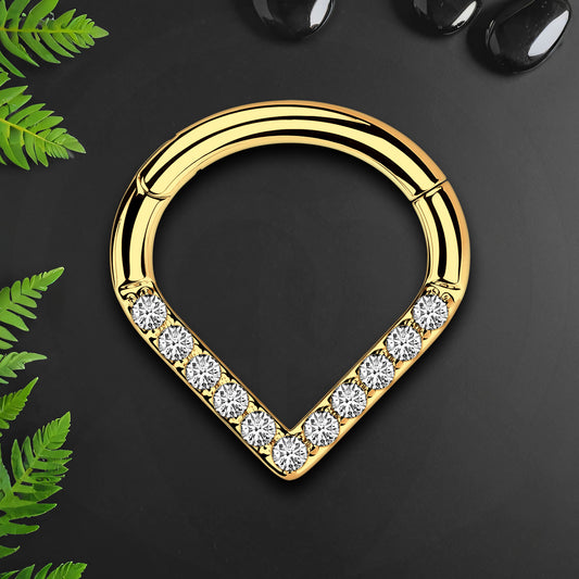 Titanium Clicker Ring in V Shape Style with CZ
