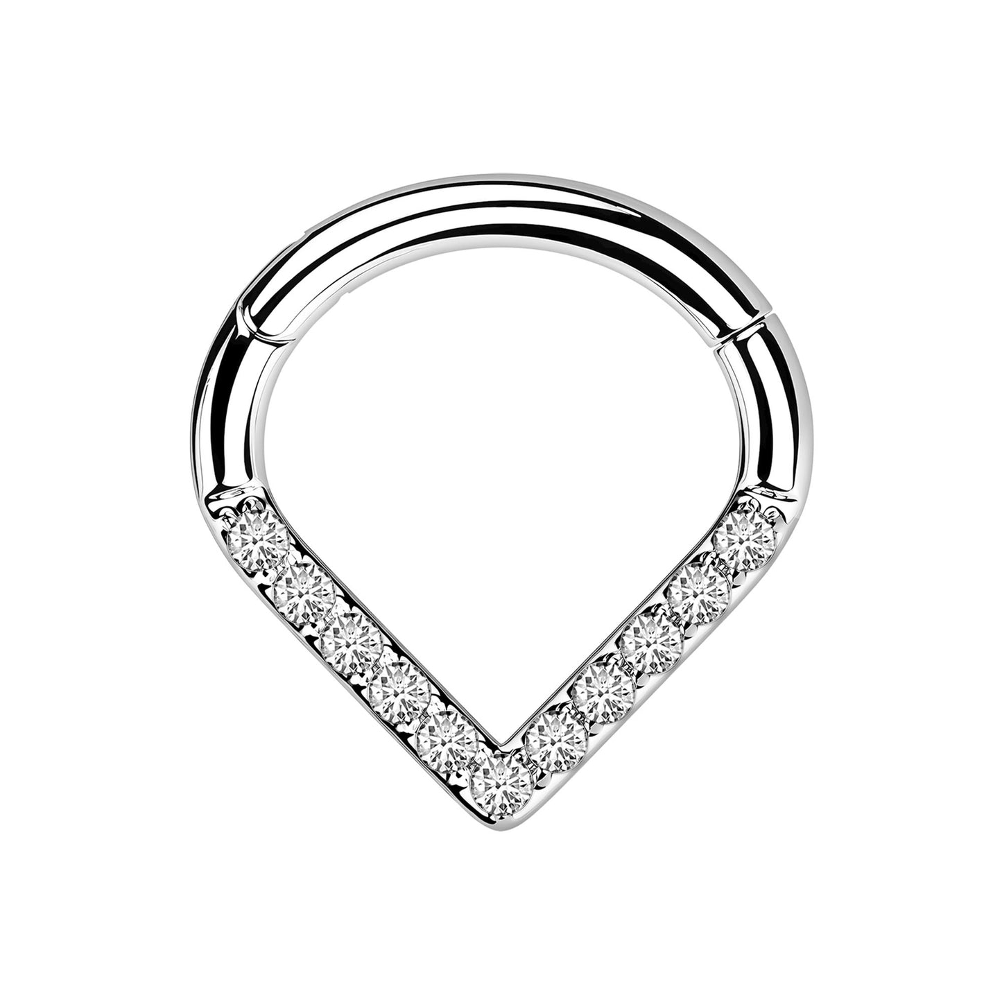 Titanium Clicker Ring in V Shape Style with CZ