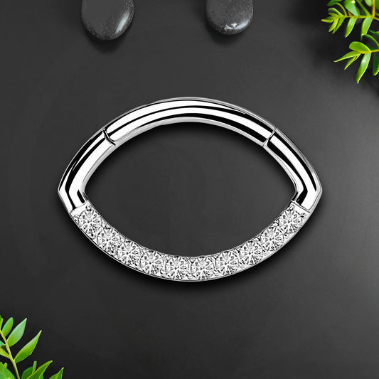 Titanium Clicker Ring in Oval Shape with CZ