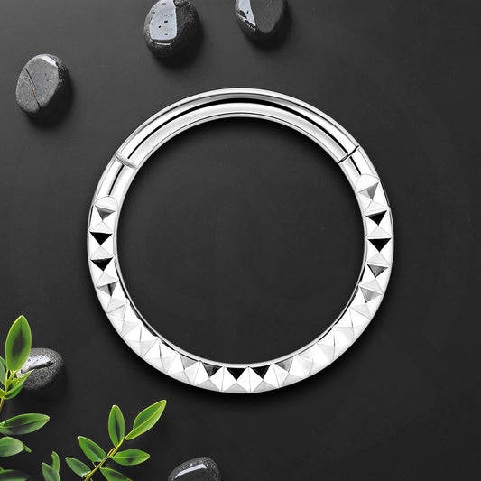 Titanium Clicker Ring with Pyramid Pattern