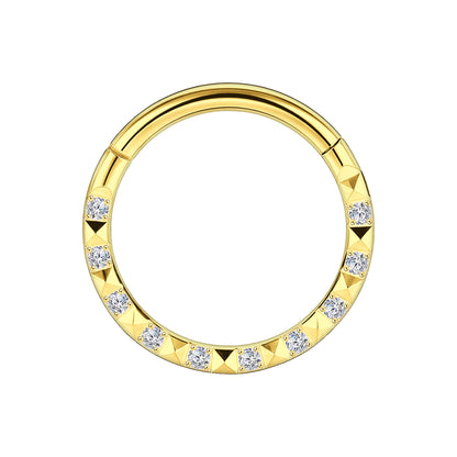 Titanium Clicker Ring with Pyramid Pattern and CZ