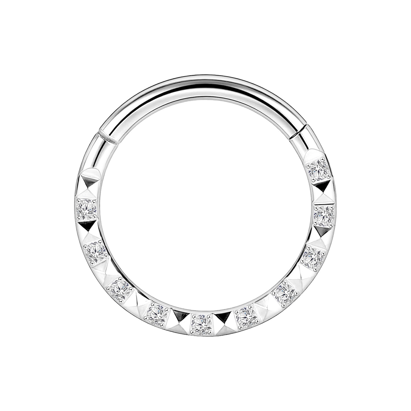 Titanium Clicker Ring with Pyramid Pattern and CZ