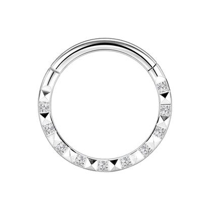 Titanium Clicker Ring with Pyramid Pattern and CZ