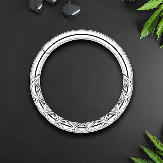 Titanium Clicker Ring with Crosses Pattern