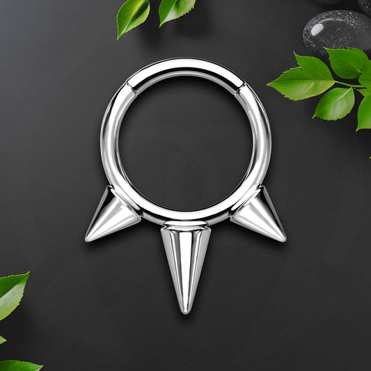 Titanium Clicker Ring with Three Spikes