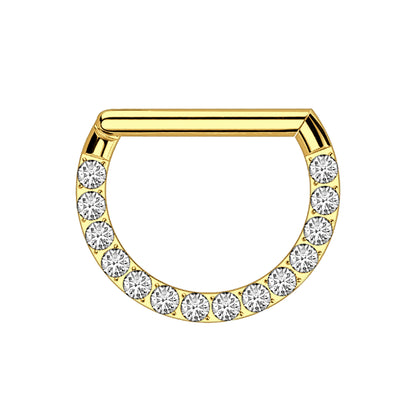 Titanium Clicker Ring in D Shape with Face Side CZ