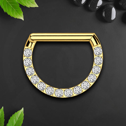 Titanium Clicker Ring in D Shape with Face Side CZ