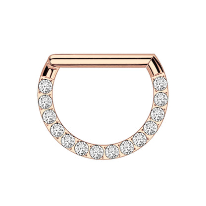 Titanium Clicker Ring in D Shape with Face Side CZ