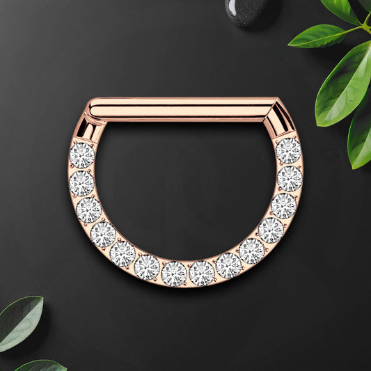 Titanium Clicker Ring in D Shape with Face Side CZ