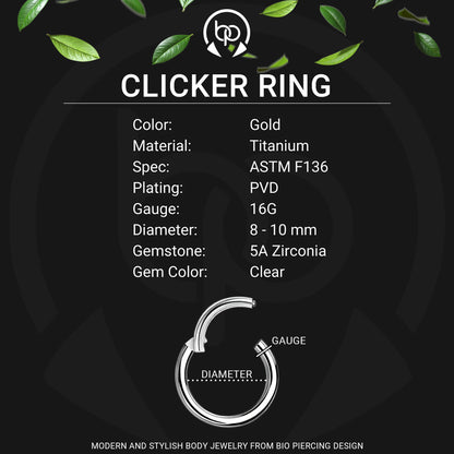 Titanium Clicker Ring with Beads and Crystals