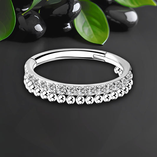 Titanium Clicker Ring with Beads and Crystals
