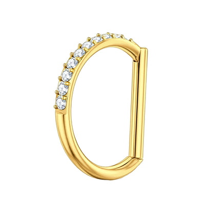 Titanium Clicker Ring in D Shape Style and Half Side CZ