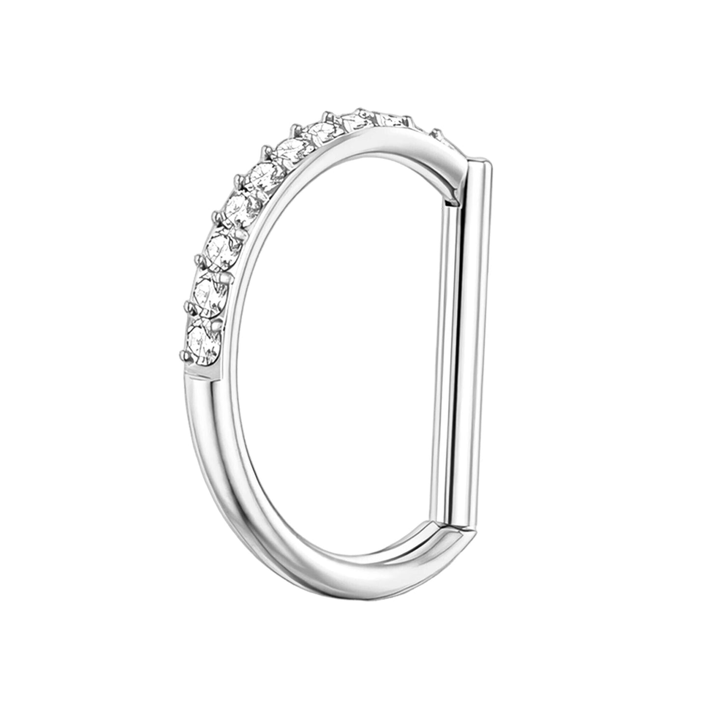 Titanium Clicker Ring in D Shape Style and Half Side CZ