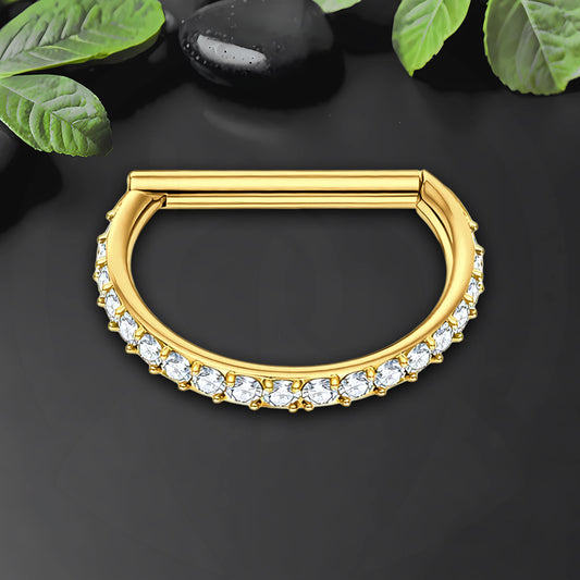 Titanium Clicker Ring in D Shape Style and Zirconia