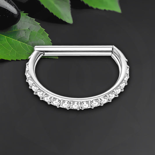 Titanium Clicker Ring in D Shape Style and Zirconia