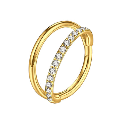 Titanium Clicker Ring with Double Hoops and One Hoop CZ