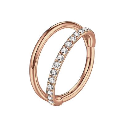 Titanium Clicker Ring with Double Hoops and One Hoop CZ