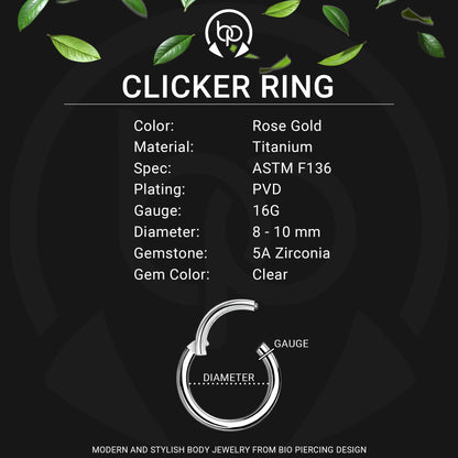 Titanium Clicker Ring with Double Hoops and One Hoop CZ