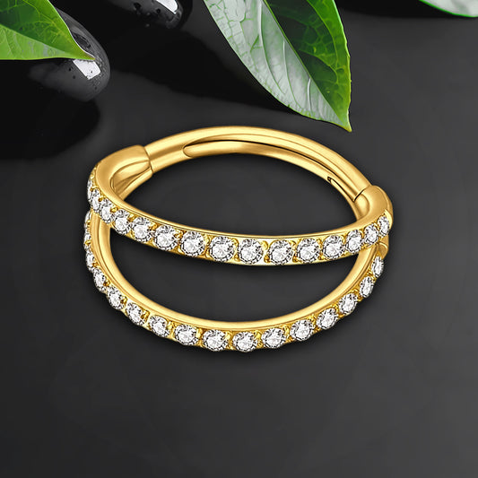 Titanium Clicker Ring in Double Hoops Style and Zirconia