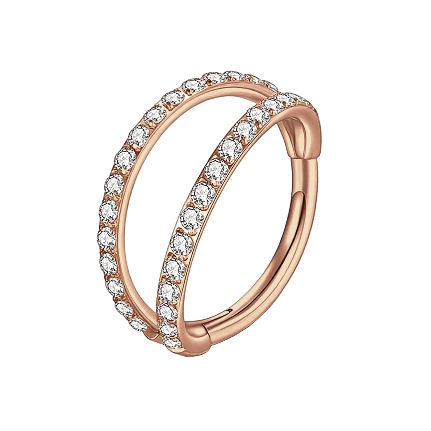 Titanium Clicker Ring in Double Hoops Style and Zirconia