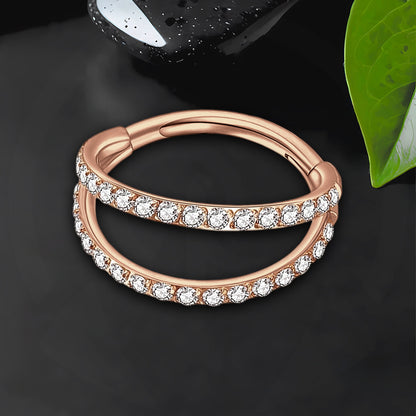 Titanium Clicker Ring in Double Hoops Style and Zirconia