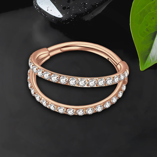 Titanium Clicker Ring in Double Hoops Style and Zirconia