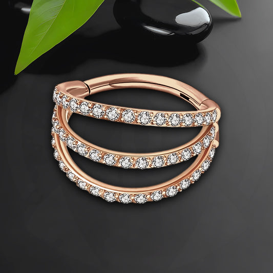 Titanium Clicker Ring in Triple Hoops Style and Zirconia