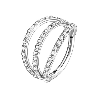Titanium Clicker Ring in Triple Hoops Style and Zirconia