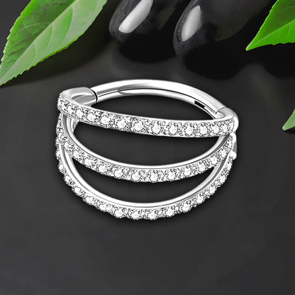 Titanium Clicker Ring in Triple Hoops Style and Zirconia