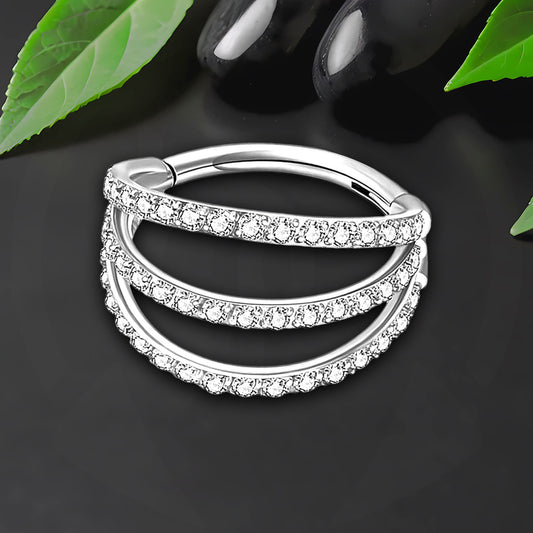 Titanium Clicker Ring in Triple Hoops Style and Zirconia