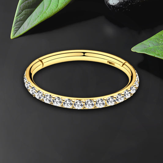 Titanium Clicker Ring in Classic Style with Clear Zirconia
