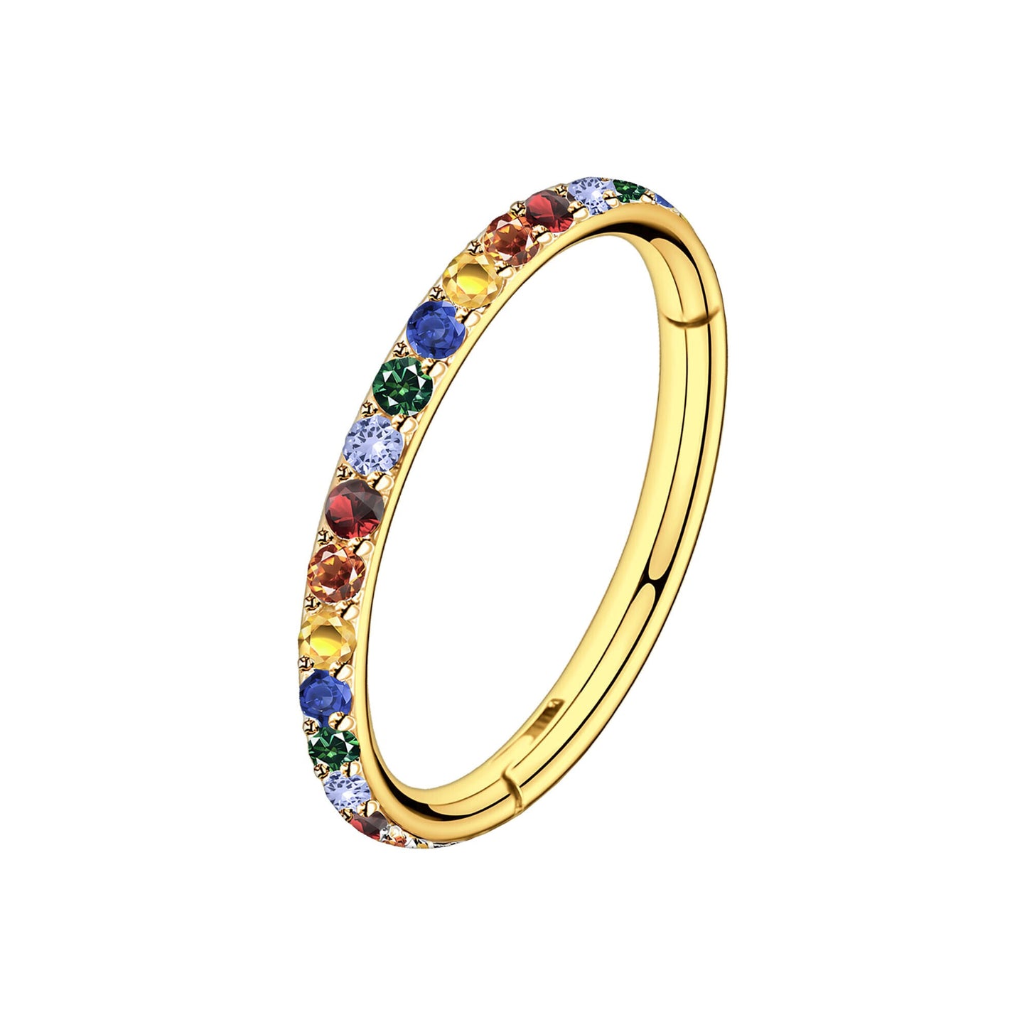 Titanium Clicker Ring in Classic Style with Rainbow Zirconia